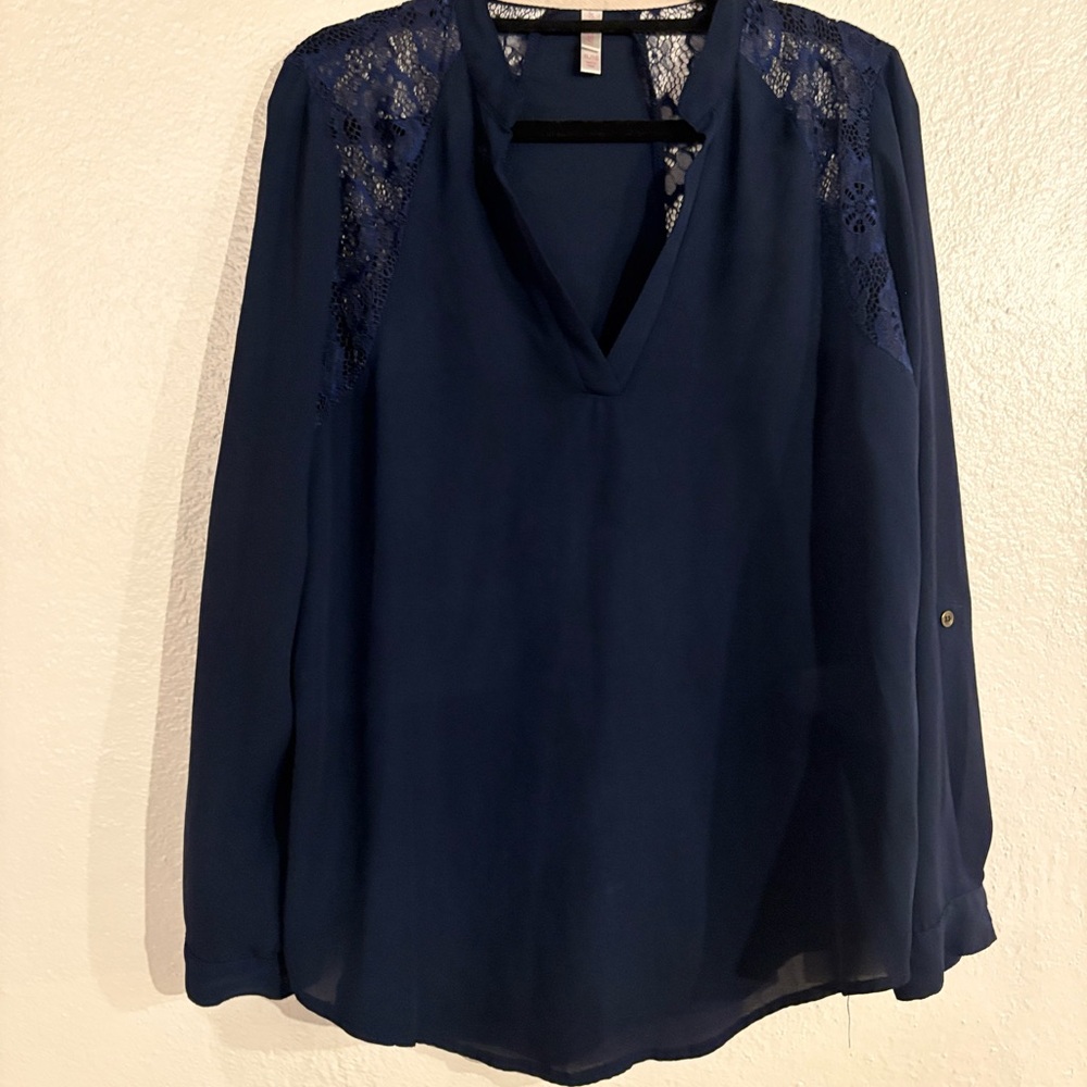 Xhilaration Navy Lace-Yoke V-Neck Tunic Top